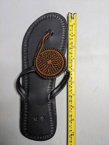 African Maasai Beaded Leather Women Female Sandals shoe flip-flip USA Size 9.5 - Picture 2 of 14