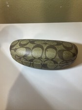 COACH Brown Leather Signature C Monogram Large Clamshell Sunglass Glasses Case