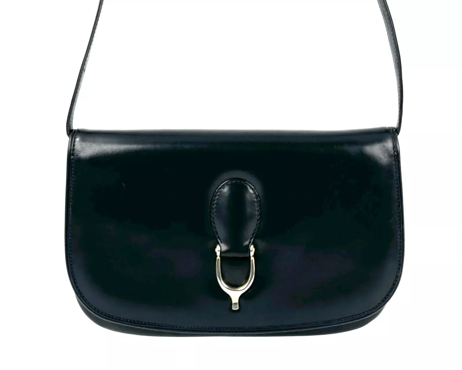 Sac bandoulière vintage GUCCI cuir noir or quincaillerie mors de cheval authentique