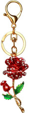 Blossoming Rose Keychain Sparkling Flower Keyring Crystal Rhinestones Purse Pend