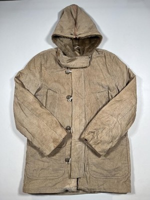 Vintage Hi-Gear Coat Mens Medium Beige Corduroy Hooded Fur Lined Winter Parka