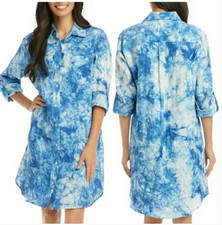 Karen Kane Women's Tie Dye Linen Shirtdress Blue Size S 9923