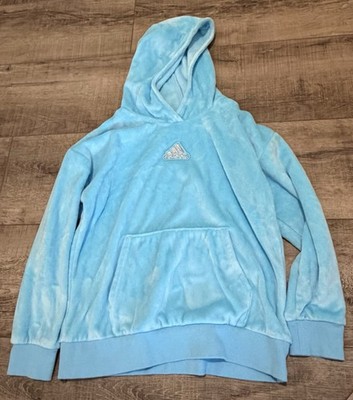 adidas Girls Blue Solid Fleece Pullover Hoodie XL (US 16) Logo Pockets