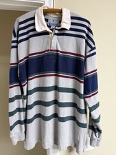 VTG Lands End Rugby Shirt All American XL Made in USA Heavy Cotton Striped 90s