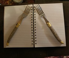 2 Cool Wooden & Brass Gold Metal Laguiole Traditional Steak Fork Cutlery