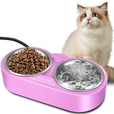 Heated Water Bowl for Dog  Cat, Outdoor Indoor Heated Pet Bowl with 2 Stainl...