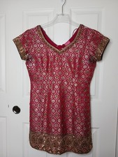 Readymade Stitched Punjabi Salwar Kameez Suit- Fuchsia Pink Gold Sequence Zipper