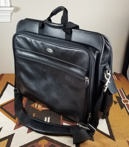Targus TLE400 17" Deluxe Black Leather Notebook Case Tablet Laptop Shoulder Bag - Picture 1 of 22