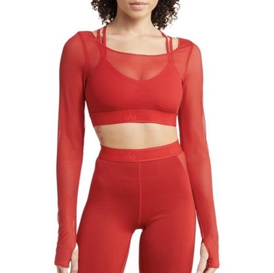 Alo Yoga Airlift Ballet Dream Long Sleeve Bra Top Classic Red M