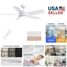 44 Inch Modern White Ceiling Fan with 3 Color Temps & Remote Control Convenience