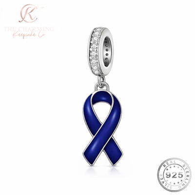 Blue Awareness Band Charm Echt 925 Sterling Silber