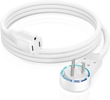 Extension Cord 360  Rotating Flat Plug /Wire, 3 Prong Grounded Wire 16 AWG Cord
