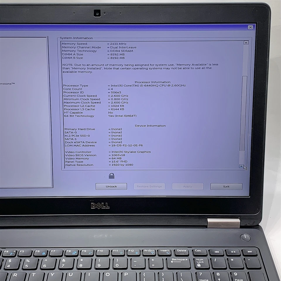 Dell Latitude E5570 Laptop i5 6440HQ 2.60GHZ 15.6" FHD 16GB NO HDD BIOS LOCKED - Image 3 of 4