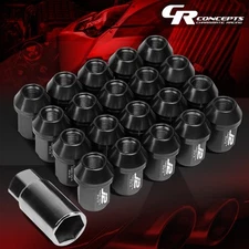 J2 M12X1.25 7075 ALUMINUM 25MM OD/35MM 20PCS CLOSE END LUG NUT W/ ADAPTER BLACK