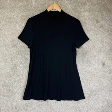 H by Halston Shirt Womens Medium Black Mock Neck Short Sleeve Modal- 3616