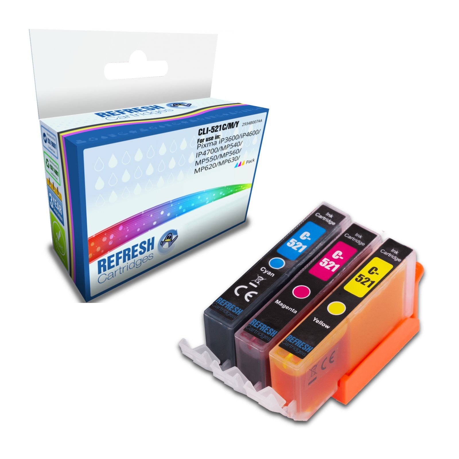 Refresh Cartridges 3 Colour Value Pack CLI-521 Ink Compatible With Canon Printer