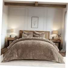 EVERGRACE Velvet Quilt Set King Size, Luxurious King 104" x 92" Mocha Brown