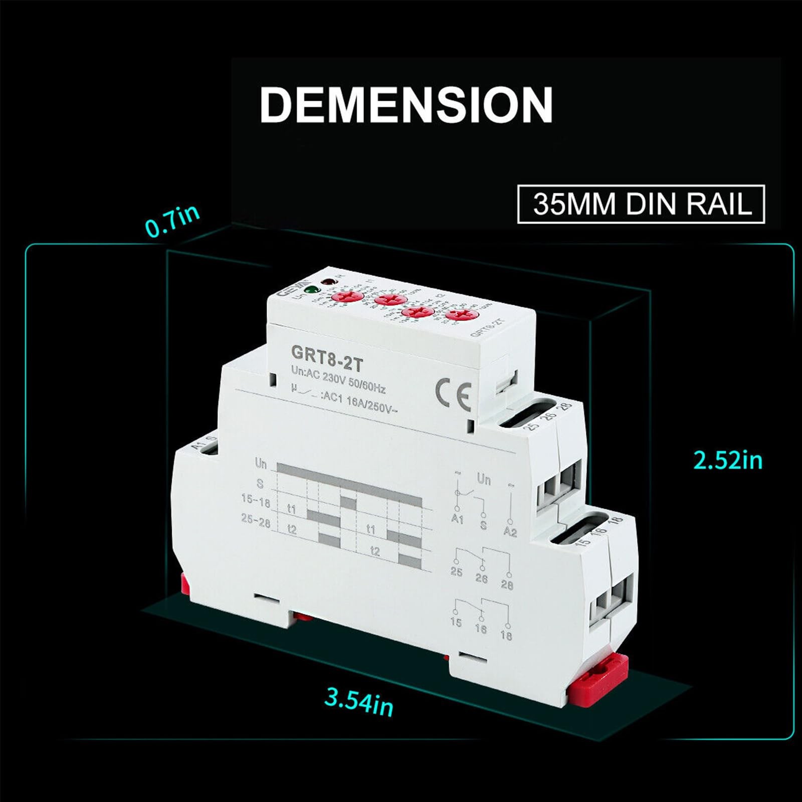 Double Delay On Timer Relay 16A AC230V 2 Outputs Time Din Rail(GRT8-2T,)