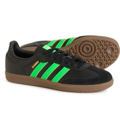 Adidas Samba OG Shoes Men 14 Black Lucid Lime Gum Sole Leather/Suede Sneaker NEW