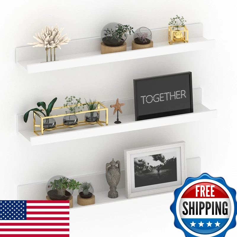 Giftgarden 24 Inch White Floating Shelves For Wall Mount Modern Wood Wall Shelf