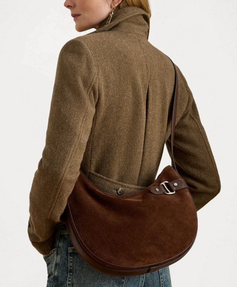 Bolso de Hombro Lauren Ralph Lauren Gamuza Grande Tasha Convertible Nogal Oscuro $375 Foto 4 de 4