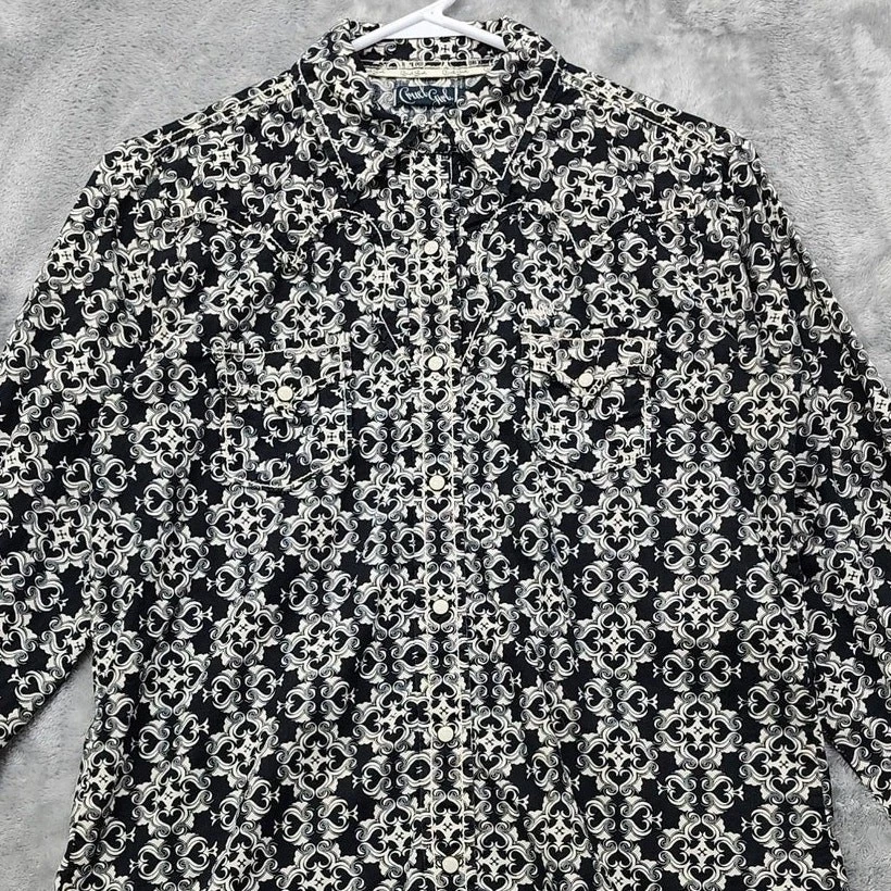 Top Cruel Niña Mujer L Negro Crema Geométrico Perla A Presión Vaquera Occidental Informal Foto 2 de 4