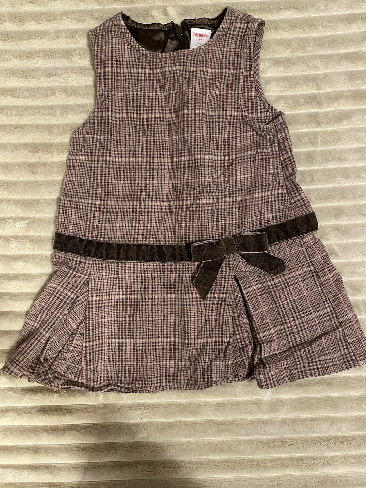 Y2K Gymboree Plaid Pink and Brown Kids Dress with Bow Detail Size 3T