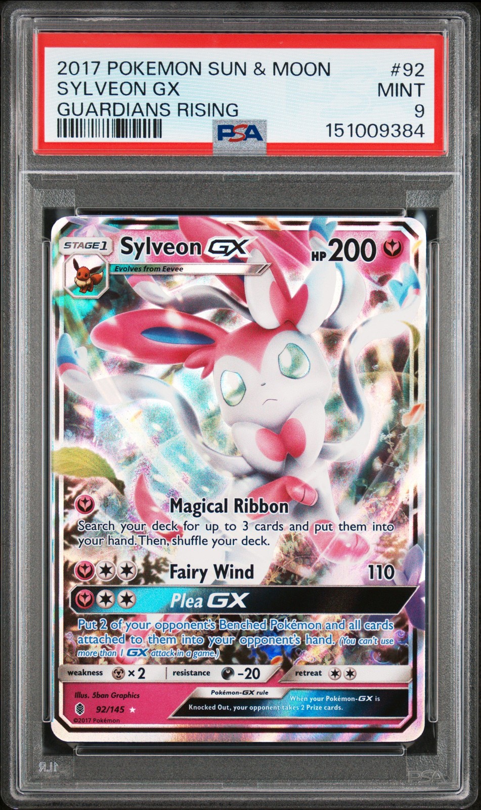2017 POKEMON SUN & MOON GUARDIANS RISING #92 SYLVEON GX PSA 9