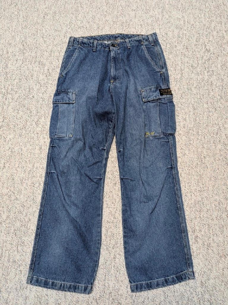 vintage POLO by RALPH LAUREN cargo BAGGY jeans 32x32 blue MILITARY