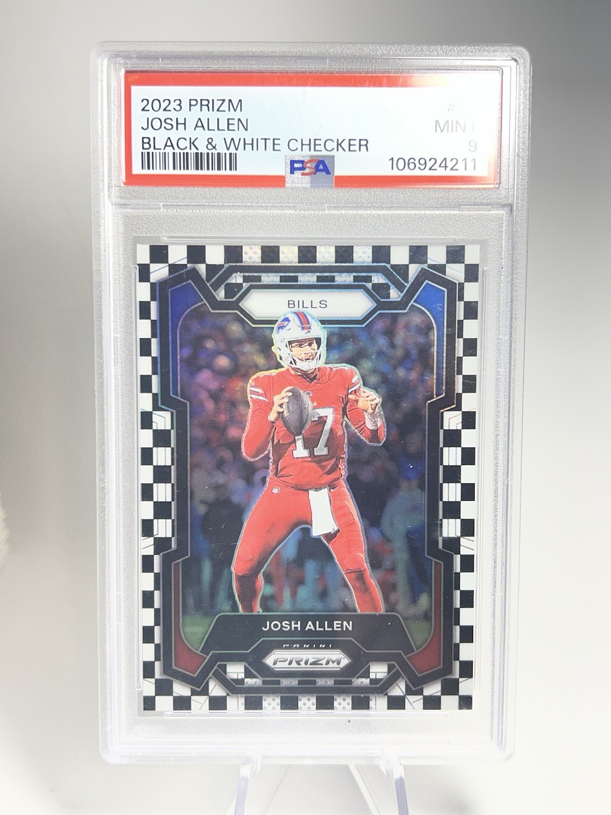 2023 Panini Prizm Josh Allen #32 Black and White Checker Prizm PSA 9