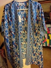 Max Studio women's loral print open-front kimono cardigan MEDIUM 195 NWT