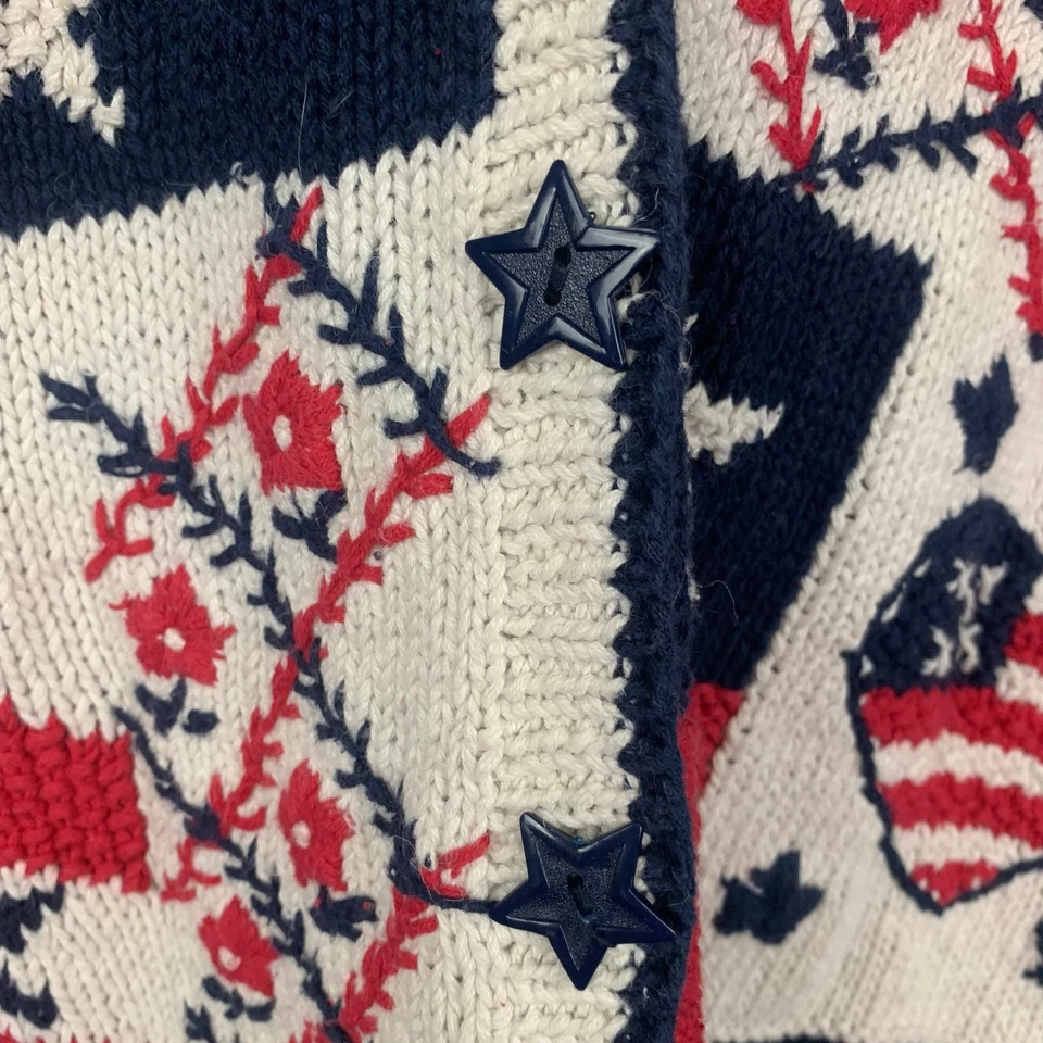 Vtg Stitches In Time USA Cardigan Sweater Womens Large Red White Blue Patriotic - Image 3 of 4