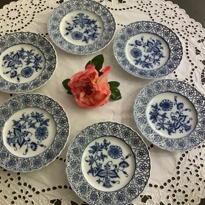 6 MEISSEN TELLER ZWIEBELMUSTER BLAUMALEREI  1.WAHL UM 1900! SEHR RAR!