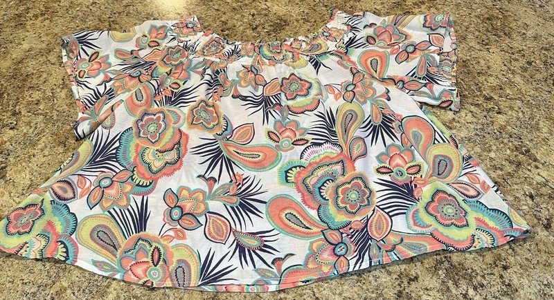 Red Camel Women's Multicolor Floral Off-the-Shoulder Ruffle Tunic Blouse Size L