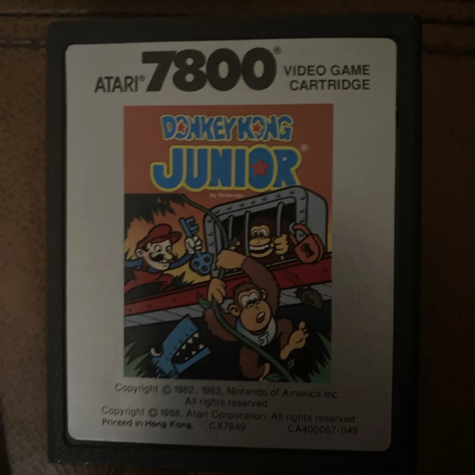 Cartucho de videojuego vintage Atari 7800 Donkey Kong Junior en caja original póster limpio Foto 4 de 4