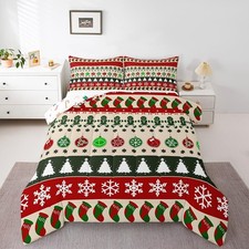 Merry Christmas Bedding Set for Kids, Geometric Snowflake Snowman Comforter S...