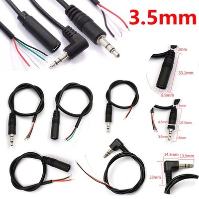 3,5 mm Audio Adapter Kabel Klinke Stecker Buchse Blankdraht 3 Pole 4 Pole 30CM