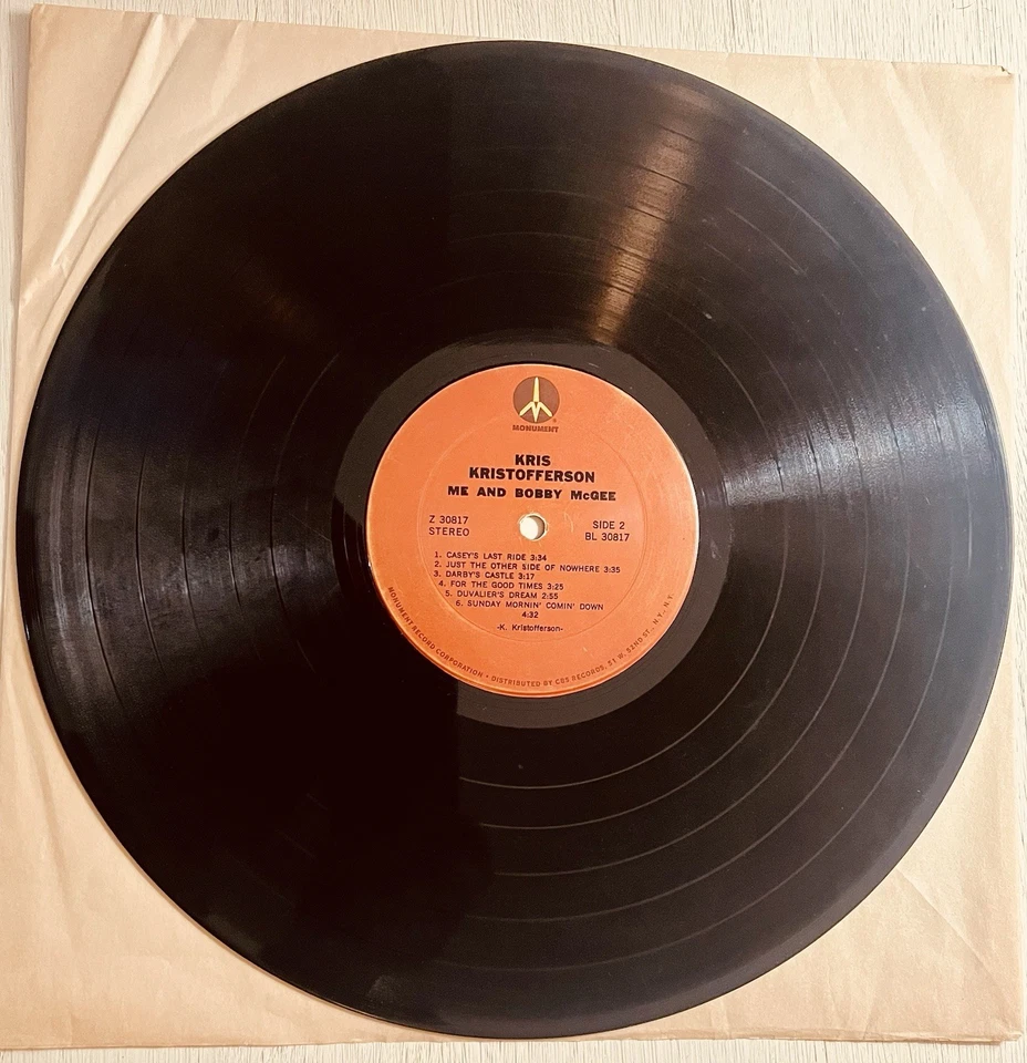 KRIS KRISTOFFERSON Me And Bobby McGee 1971 Monument Slp806 NM/NM Country Folk LP Foto 4 de 4