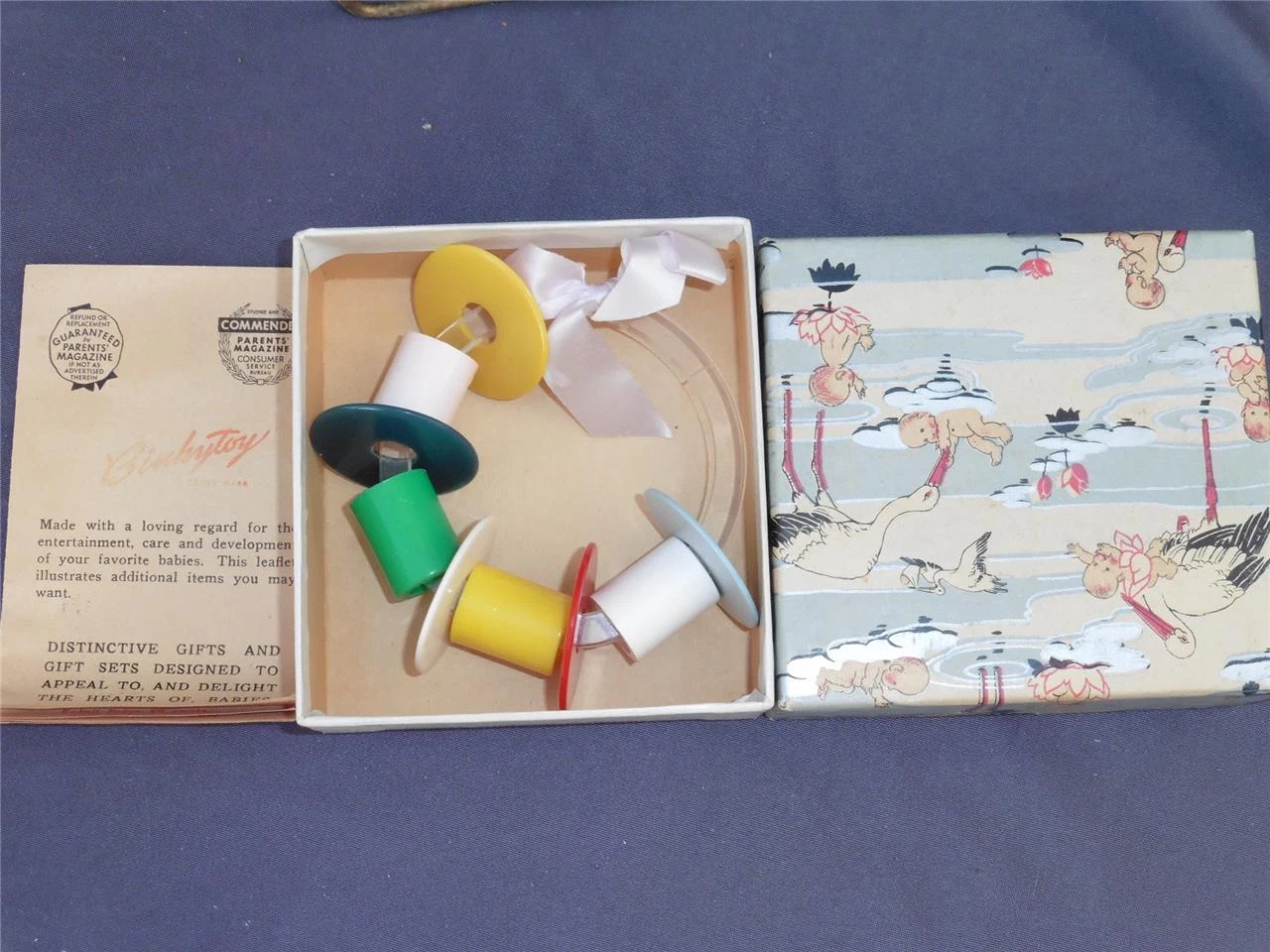 Vintage Binkytoy Merry Discs Teething Ring Baby Crib Toy Catalin Tubes MIB 1940s