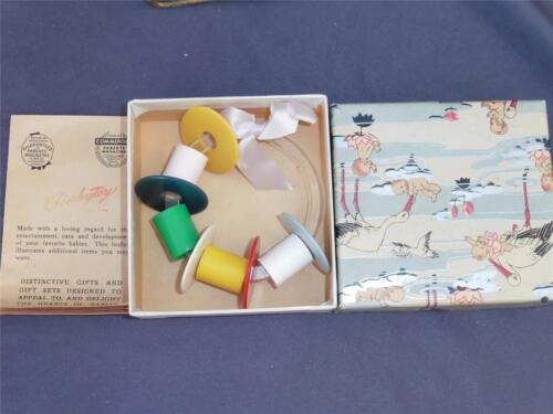 Bague de dentition vintage binkytoy joyeux disques berceau bébé jouet tubes catalins en boîte années 1940 - Photo 1/4