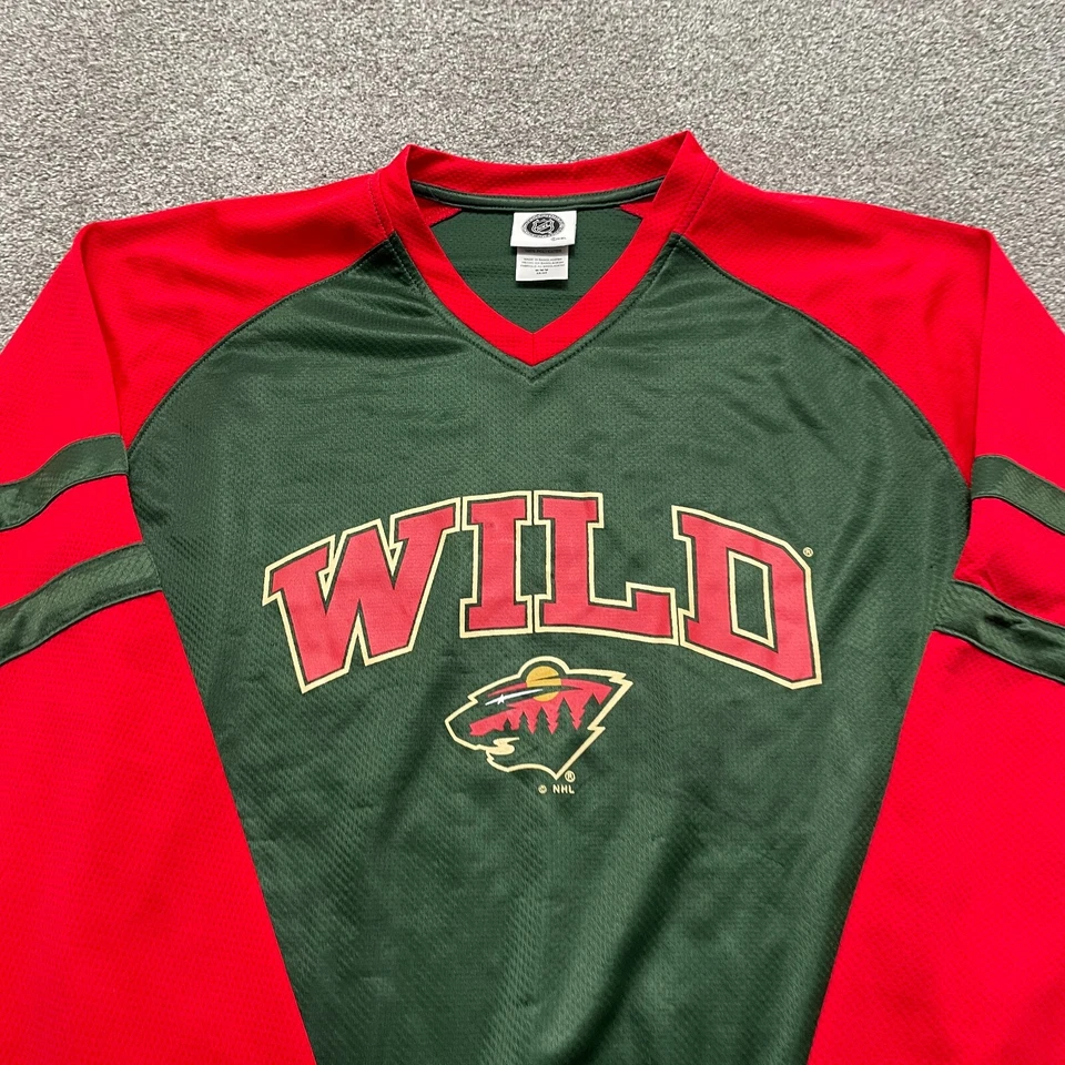 Camisa Minnesota Wild Mediana Verde Roja NHL Manga Larga Cuello en V Jersey Para Hombres LEER Foto 2 de 4
