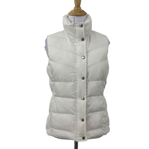 J. Crew Down Puffer Vest Women XS Extra Small White Full Zip Snap Buttons Jacket - Picture 1 of 12