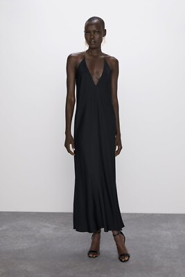 ZARA XS Maxi Dress Evening Black Open Back Backless Party