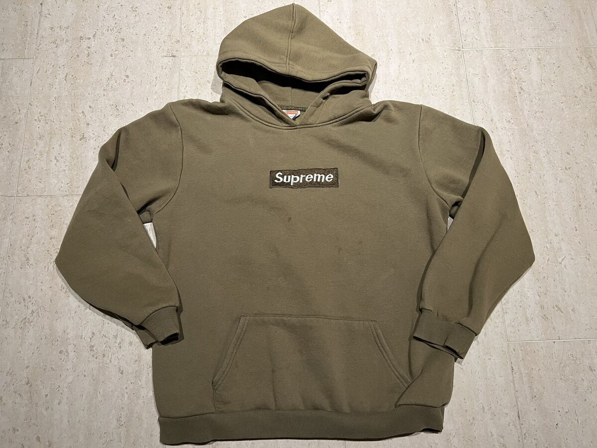 AUTHENTIC Supreme Box Logo Olive Green Pullover Hoodie Sz XXL Made In the  USA