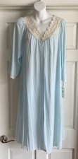 VTG ShadowLine Light Blue Nylon Button Down Robe Lace Trim Made in USA OS NWT