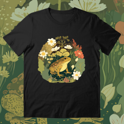 Frog Amphibian Drawing Toad Cottagecore Green Aesthetic Froggy  Tshirt Tee Flora