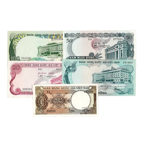 5 Diff. Du Sud Vietnam Currency 1960's -70's Beau Circ Certains A Petit - Photo 1 sur 2