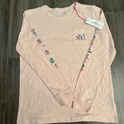 NWT Girls Vineyard Vines Christmas Candy Whale Shirt Pink 100% Cotton XL (16)