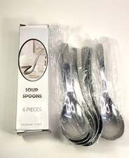 Six Soup Spoons Stainless Steel Ergonomic Handles Thick Heavy Flatware Dinner