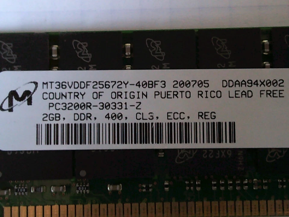 HP 4GB 2 X2GB 373030-851 PC3200R DDR PC3200 CL3 ECC Micron MT36VDDF25672Y-40BF3 - Image 4 of 4